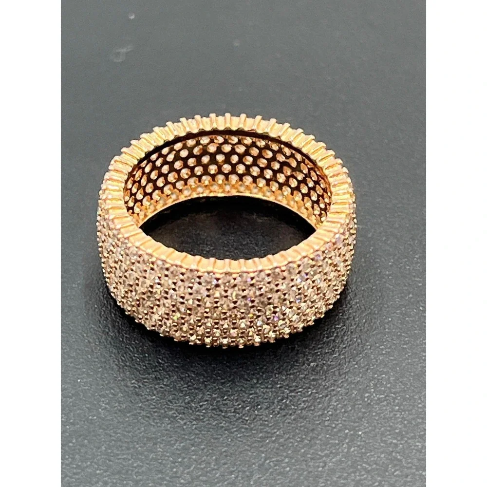 YGI 925 CZ Pave Wide Full Eternity Rose Gold Sterling Silver‎ Band Ring Sz 7.5